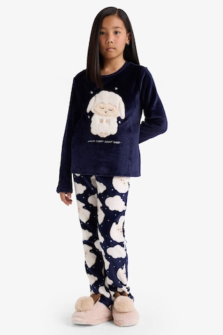 Defacto Pijama Takımı Pelüş Baskılı Uzun Kollu Üst Desenli Uzun Alt Kız Çocuk D1083A824WN Lacivert