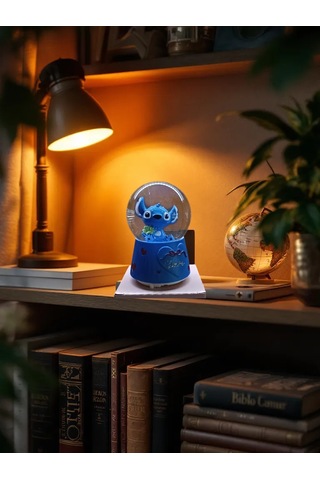 Stitch Müzikli Işıklı Püskürtmeli -10cm-8cm -mavi Renk Kar Küre