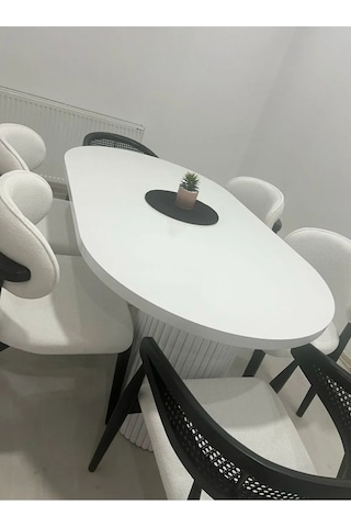 Meta 6'lı Polo Gazel Hazel Bohem İskandinav Ahşap 6 Kişilik Masa Takımı Krem