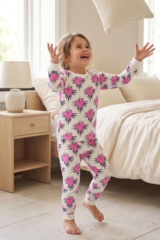 Zuzunga Kız Çocuk Pembe Kalp Desenli Uzun Kollu Pijama Takımı Beyaz-pembe