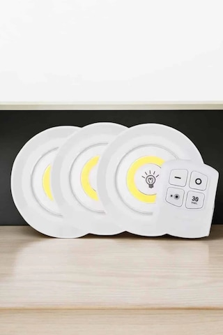 Mey İthalat Spot Lamba Led Işık 3'lü Uzaktan Kumandalı Pilli Yapışkanlı Kablosuz Çok Renkli 23979176