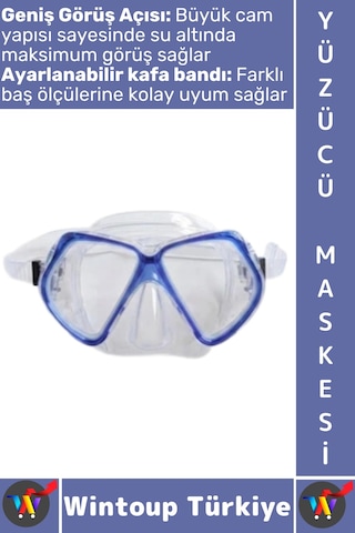 Gözlük Konforlu Sızdırmaz Buğu Önleyici Temperli Cam Ayarlanabilir Deniz Dalış Yüzücü Maskesi Mavi Çok Renkli