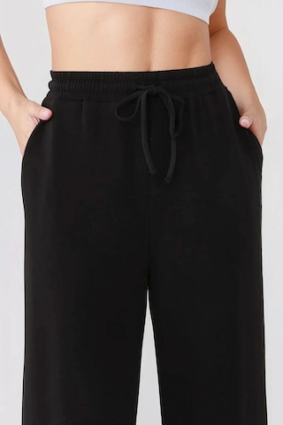Hiccup Wide Leg Beli Lastikli Örme Eşofman Altı Siyah