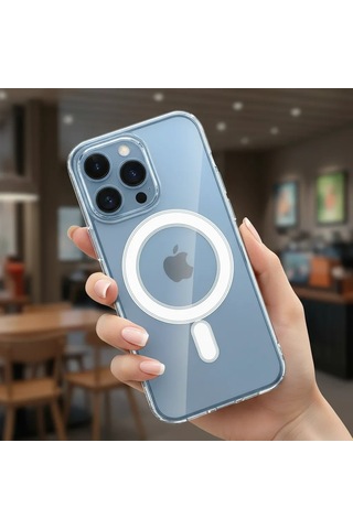 İphone 14 Pro Max Uyumlu Kılıf M-safe Şarj Özellikli Şeffaf Sert Pc Kapak Renksiz