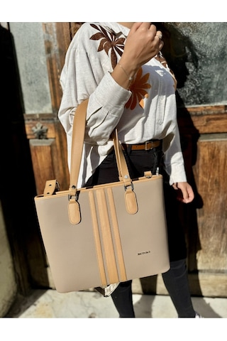 Kadın Orijinal Just Polo Yeni Sezon Büyük Boy 3 Bölmeli Lüks El Ve Omuz Çantası Shoulder Bag Bej