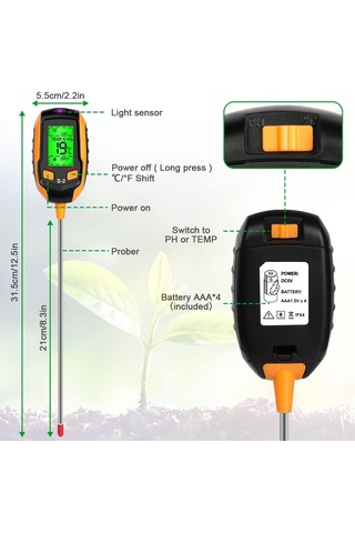 Dofolink Toprak Ph, Nem, Sıcaklık Ve Işık Ölçer - 5 Fonksiyonlu Toprak Analiz Cihazı Pil Dahil Değil