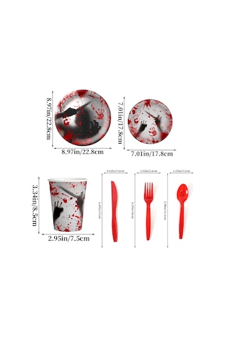 10 Adet Cadılar Bayramı Tek Kullanımlık Kan El İzi Sofra Korku Parti Dekorasyonu, Stil: 9 İnç Kağıt Tabaklar