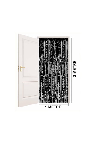 Siyah Renk Ekstra Metalize Parlak Saçaklı Arka Fon Perde İthal A Kalite 1x2 Metre 0 - 99