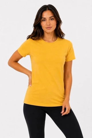 Defymoda Basic Tişört Bisiklet Yaka Kısa Kol Günlük Yazlık Slim Fit T-shirt - Sarı