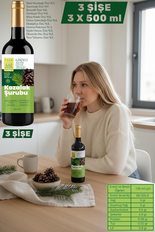 3x500 Ml Giritli Metin Efendi Kozak Bergama Kozalak Şurubu