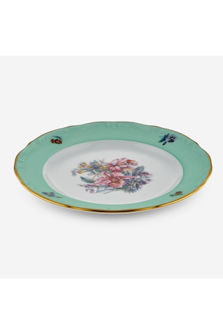 Çiçekli Yeşil Porselen Pasta Tabağı 19 Cm