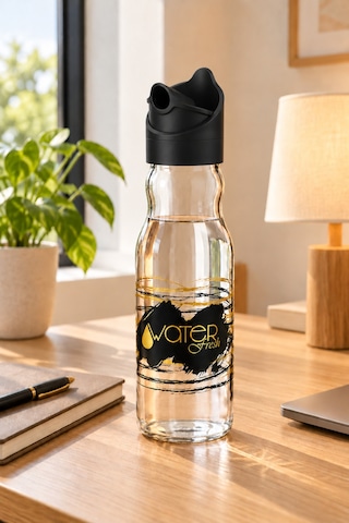 Water Fresh 700 Ml Çevrilebilir Kapaklı Cam Sürahi Başucu Ve Çalışma Masası Sürahisi Siyah - 927537818