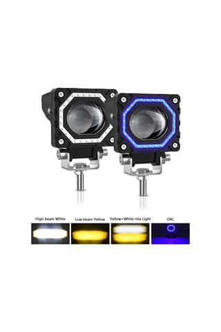 Youtek S14 Motosiklet Led Feneri Mavi Melek Gözü 1 Çift - 4 Mod: Beyaz, Sarı, Sarı+beyaz, Drl Buz Mavisi 120w 12000lm Ip68