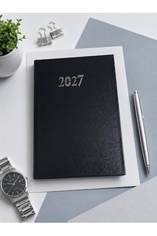 Ofisinn 2027 Cilt Bezli Sert Kapak 14x20 Cm Planlayıcı Günlük Ajanda Siyah