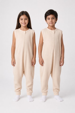 Babyhola 1 Tog Yazlık Çocuk Uyku Tulumu 1-8 Yaş Unisex Kısa Kollu %100 Pamuk Waffle 2702 Bej