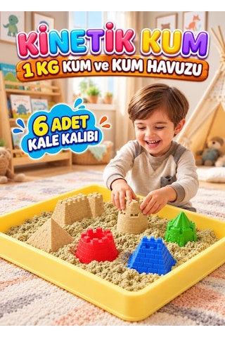 Kale Temalı Kinetik Kum 1000 Gr 6 Adet 3d Kalıplı Ve Kum Havuzlu Yapışmaz Kurumaz Oyuncak Kum Seti
