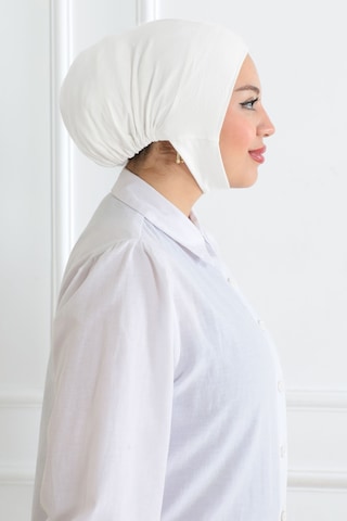 Melodi Scarf Kadın Tesettür Geniş Hacimli Pratik Ense Ve Çene Altından Geçmeli Kaymayan Bone Beyaz Çeneli Bone Beyaz