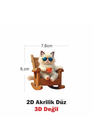 Araba Ayna Süsü, Araba Süsü, Çanta Aksesuarı - Keyifli Kedi - Pleksi Malzeme, Uv Baskılı - 008 8x6 Cm