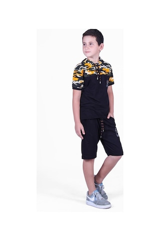 Fyk Kids Kamuflaj Desenli Kaprili, Sweatshirt Lü Erkek Çocuk Alt Üst Takım Sarı