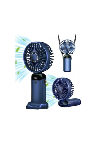 Mini El Fanı 5 Kademeli Dijital Led Göstergeli Boyun Askılı Mini Klima Vantilatör
