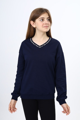 Toontoy Kız Çocuk Okul Baskılı Sweatshirt Lacivert