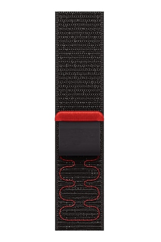 Caseonn Apple Watch Uyumlu Series 9 45mm Kordon Dikişli Spor Cırtlı Kumaş Kayış Siyah Kırmızı