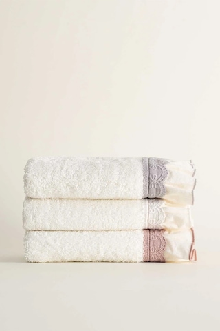 Ecocotton Alessa Krem/pudra/gri %100 Organik Pamuk 3 Parça Havlu Seti 30x50 Cm Krem - Gri