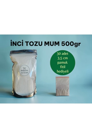 Shopycino İnci Tozu Mum 500 Gr + 30 Adet 3,5 Cm Pamuk Fitil 001 - Beyaz