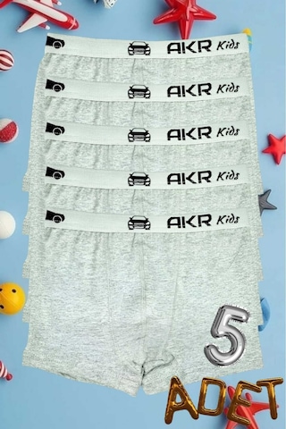 Uniquetrenders Erkek Çocuk 5'li Pamuklu Boxer Gri