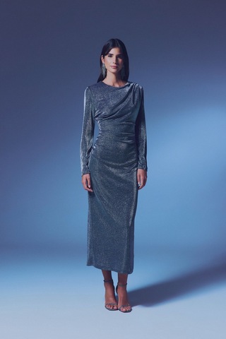 Simli Midi Elbise - Antrasit-135360 Antrasit