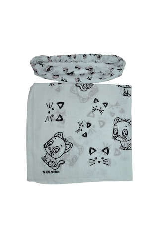 Kedi Desenli Kare Ve Lastikli Paraşüt Bandana Seti 2 Li Beyaz