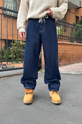 Flaw Bel Bağcıklı Baggy Jean Lacivert Lacivert