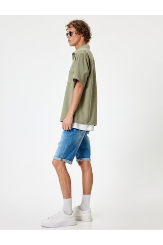 Koton Slim Fit Kot Şort Bermuda Katlama Paçalı Düğme Detaylı Orta İndigo 4sam40027ıd İndigo