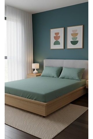 Ranforce Çift Kişilik Lastikli Çarşaf Seti Yastık Kılıflı 180 X 200+30 Çağla Yeşili