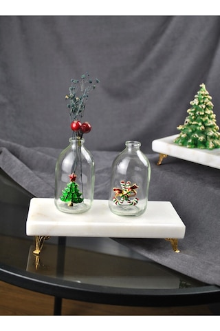 2'li Mini Yılbaşı Aksesuarlı Küçük Vazo 9 Cm New Year 100 Ml Yeni Yıl Çam Ağacı Şeker Kamışlı Obje Şeffaf
