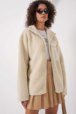 Gabria Fermuarlı Tek Cep Hırka Ekru