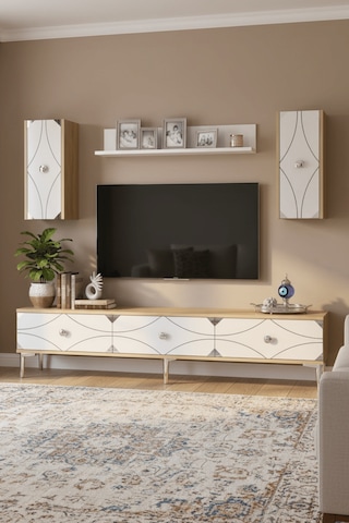 Tvr1897dbs - Alfa Tvr180 Tv Ünitesi Takım , Tv Sehpası Safirmeşe - Beyaz - Sılver 180cm