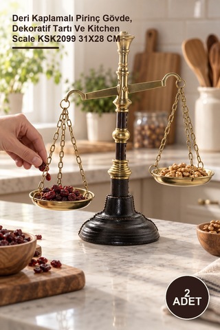 2 Adet Pirinç Derili Terazi Deri Kaplamalı Pirinç Gövde, Dekoratif Tartı Ve Kitchen Scale Ksk2099 31x28 Cm Diğer