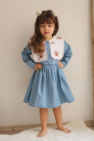 Kız Çocuk Çiçek İşlemeli Kot Elbise 001