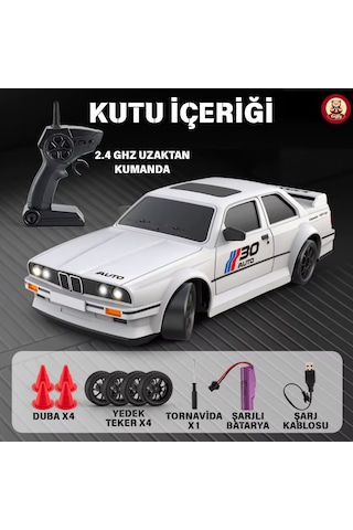Oyuncak Bmw E30 Drift Araba 4x4 Uzaktan Kumandalı Araba 2.4ghz Şarjlı Led Işıklı 15 Km Hız Araba Beyaz