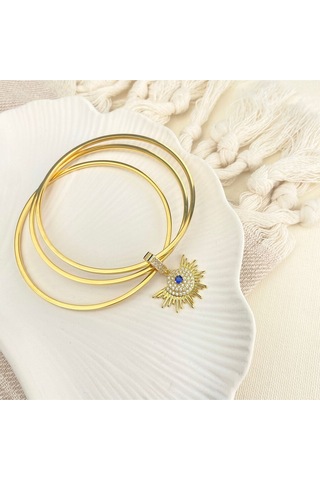 Çelik Ajda Bilezik Charmlı Ajda Bilezik Zirkon Taşlı Güneş Model Gold Gold