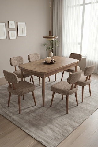 Hopii Bohem 80x132 Büyüyen Masa Antik Çam Doğal Ahşap Yemek Masası Mutfak Masası Takımı 6 Sandalye Capiçino