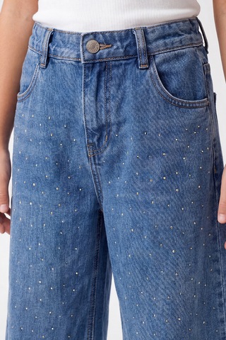 Joy Kids Kız Çocuk Boydan Taşlı Bilek Üstü Kot Pantolon 9-16yaş Mavi Açık Mavi