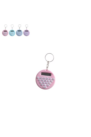Pembe Yuvarlak Mini 8 Haneli Hesap Makinesi Anahtarlık 1 Adet Ebat: 5 CM x 5 CM