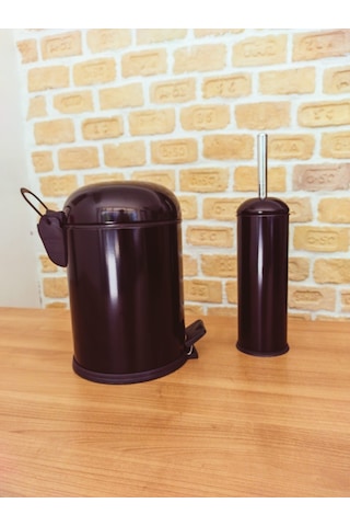 Fonksiyonel Kapaklı Çöp Kovası Wc Fırça Set 2 Li Set Bon Siyah