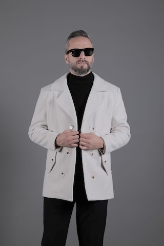 Ohepmoda Desenli Kruvaze Erkek Kaşe Kaban Bej
