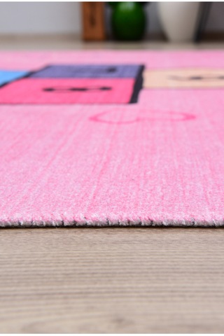 Seksek Oyun Kilimi Çocuk Odası İçin Eğitici Kaymaz Yıkanabilir Pembe Tavşan Pembe Pembe