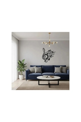 Sol Anahtarı Ve Notalar Metal Duvar Tablosu - Metal Duvar Sanatı - Mor - 45 X 50 Cm