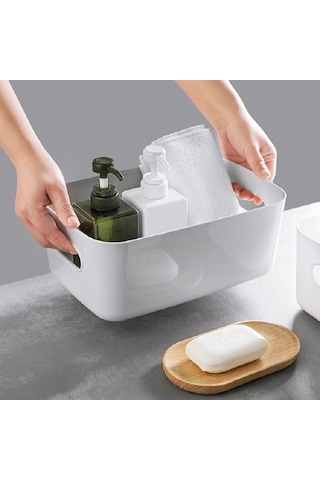 Sones Masaüstü Depolama Kutusu Banyo Mutfak Plastik Depolama Sepeti Atıştırmalıklar Çeşitli Depolama Sepeti Kozmetik Depolama Sepeti Gri