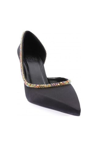 Dgn 1328 Kadin Transparan Detayli Stiletto 1328-2150-R1671 Siyah Saten